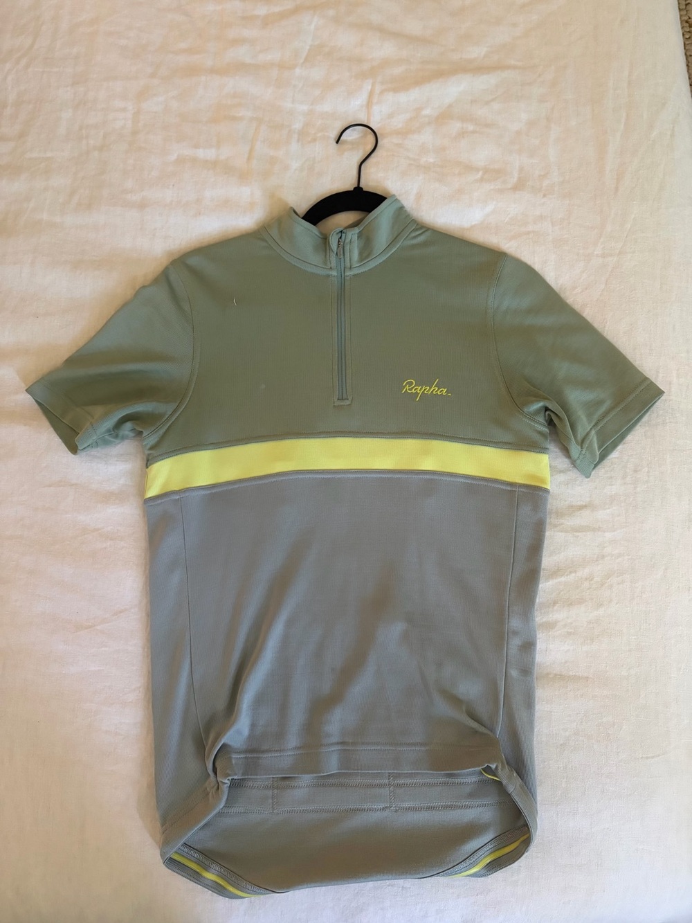 Rapha Men’s club Short Sleeve Cycling Jersey in Sage and Yellow